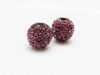 Picture of 10x10 mm, round, alloy beads, silver-plated, fuchsia pink pavé crystals, 2 pieces