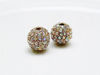 Picture of 10x10 mm, round, alloy beads, gold-plated, AB coated pavé crystals, 2 pieces