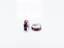 Picture of 5mm, rhinestone rondelle, brass beads, light amethyst purple-silver-plated, 20 pieces