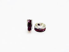 Picture of 6mm, rhinestone rondelle, brass beads, deep garnet red-silver-plated, 20 pieces