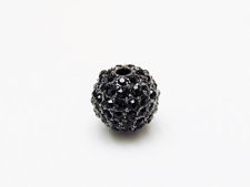 Afbeelding van 10x10 mm, rond, kralen in legering, staalgrijs (gunmetal), zwarte pavé kristallen, 2 stuks