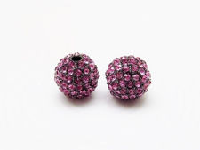 Picture of 10x10 mm, round, alloy beads, gunmetal-plated, fuchsia pink pavé crystals, 2 pieces