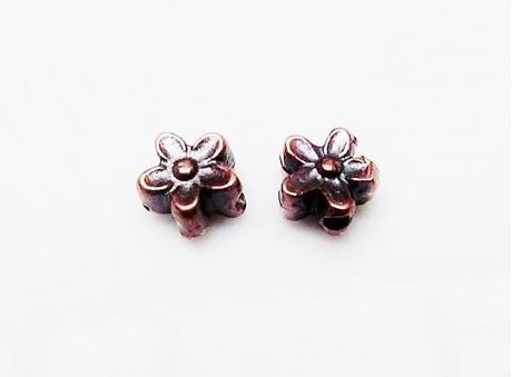 Image de 7x7 mm, fleur, perles en Zamak, cuivrées, petite fleur à pétales, 10 pièces