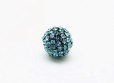 Image de 10x10 mm, rond, perles en alliage, plaquées bronze à canon (gunmetal), pavées de cristaux bleu turquoise, 2 pièces