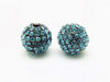 Picture of 10x10 mm, round, alloy beads, gunmetal-plated, turquoise blue pavé crystals, 2 pieces