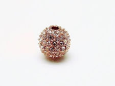 Afbeelding van 10x10 mm, rond, kralen in legering, roze goud verguld, heldere pavé kristallen, 2 stuks