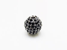 Afbeelding van 10x10 mm, rond, kralen in legering, verzilverd, zwarte pavé kristallen, 2 stuks