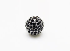 Picture of 10x10 mm, round, alloy beads, silver-plated, black pavé crystals, 2 pieces