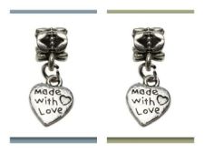 Picture of 4x6 mm, tube beads and charm, alloy, silver-plated, 'made with love', 2 pieces