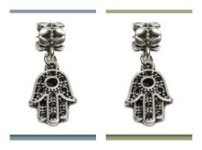 Picture of 4x6 mm, tube beads and charm, alloy, silver-plated, Hamsa, evil eye, 2 pieces