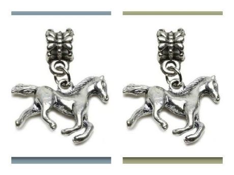 Picture of 4x6 mm, tube beads and charm, alloy, silver-plated, gracefully galloping horse, 2 pieces