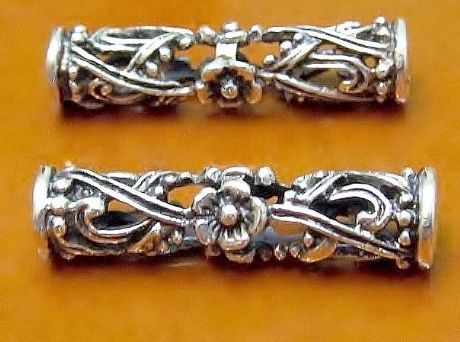 Picture of 30x8 mm, large hole tube, Zamak beads, silver-plated, filigree