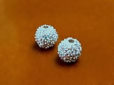 Picture of 8x8 mm, round, alloy beads, silver-plated, AB coated pavé crystals, 2 pieces