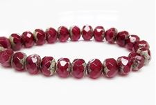 Picture of 6x8 mm, Czech faceted rondelle beads, deep wine red, opaque, picasso