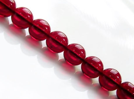 Picture of 10x10 mm, round, Czech druk beads, garnet red, transparent, pre-strung, 20 beads