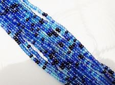 Picture of Czech seed beads, size 11/0, pre-strung, mixture in light, dark and bright blue