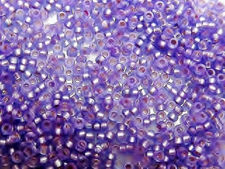Picture of Japanese seed beads, round, size 15/0, Miyuki, silver-lined, purple, semi-frosted
