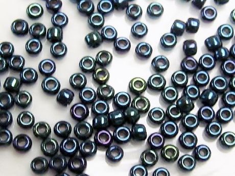 Picture of Japanese seed beads, size 8/0, opaque, carnival blue, iris finishing, 20 grams