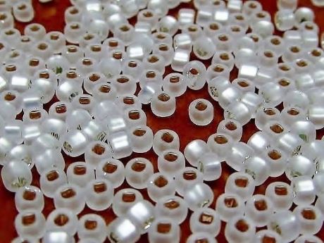 Picture of Japanese seed beads, size 8/0, silver-lined, crystal, frosted, 20 grams
