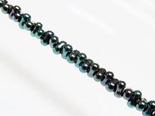 Picture of 2x4 mm, Japanese peanut-shaped seed beads, opaque, green-blue, metallic