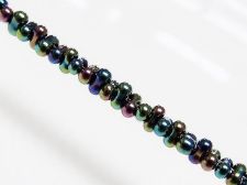 Picture of 2x4 mm, Japanese peanut-shaped seed beads, opaque, black, rainbow luster, 20 grams