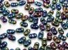 Picture of 2x4 mm, Japanese peanut-shaped seed beads, opaque, black, rainbow luster, 20 grams
