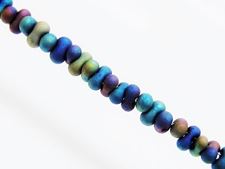 Picture of 2x4 mm, Japanese peanut-shaped seed beads, opaque, black, rainbow luster, frosted