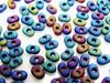 Picture of 2x4 mm, Japanese peanut-shaped seed beads, opaque, black, rainbow luster, frosted