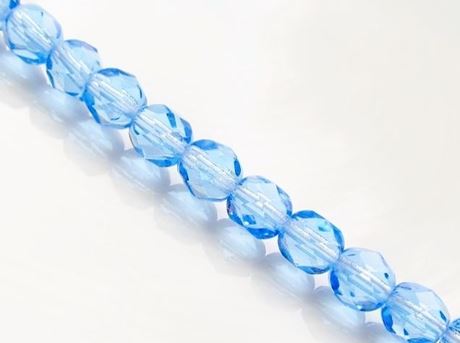 Image de 6x6 mm, perles à facettes tchèques rondes, bleu saphir pâle, transparent, pré-enfilé