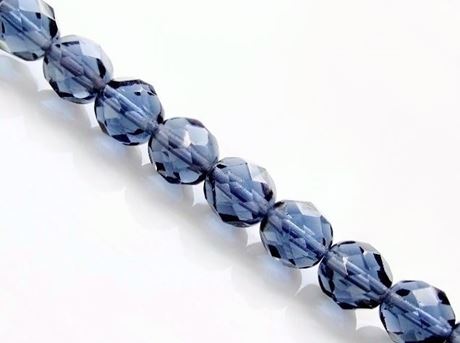 Picture of 8x8 mm, Czech faceted round beads, Montana blue, transparent, pre-strung