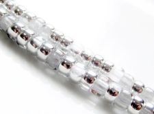 Image de 4x6 mm, perles tchèques cylindriques au grand trou, cristal, transparent, miroir partiel argent, pré-enfilé, 48 perles