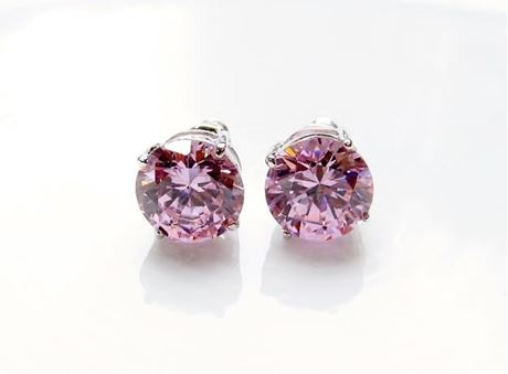 Image de Clous d'oreilles, " taille rond brillant ", argent sterling, zircone cubique ronde, large, 9 mm, rose