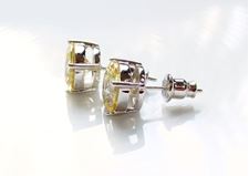 Image de Clous d'oreilles, " taille rond brillant ", argent sterling, zircone cubique ronde, large, 9 mm, jaune