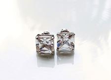 Image de Clous d'oreilles, " taille princesse ", en argent sterling, zircone cubique carrée, 8.8 mm de large