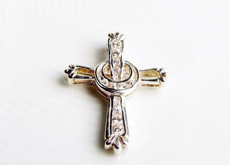 Picture of “Syriac Orthodox Cross” slide pendant in Italian sterling silver with the long bar and the crescent moon decorated with CZ