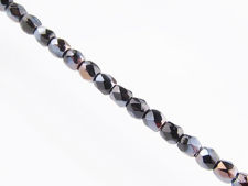 Picture of 3x3 mm, Czech faceted round beads,  black, opaque, half tone valentinite luster
