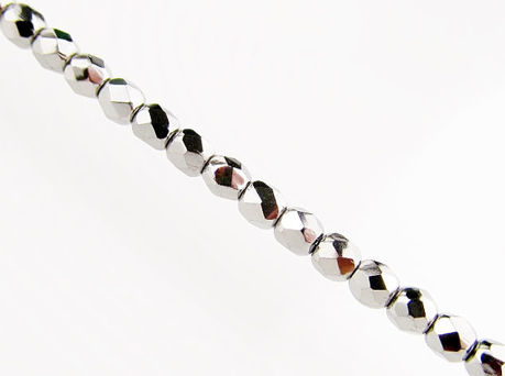 Picture of 3x3 mm, Czech faceted round beads, black, opaque, completely chrome plated