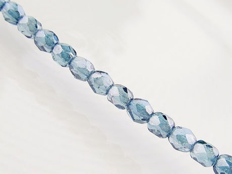 Picture of 4x4 mm, Czech faceted round beads, transparent, light Montana blue luster