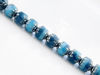 Picture of 6x6 mm, cathedral, Czech beads, variegated turquoise blue and Montana blue, opaque, silver coated sides