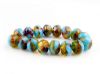 Picture of 6x8 mm, Czech faceted rondelle beads, Colorado topaz brown, transparent, opalite blue-green finishing, opaque