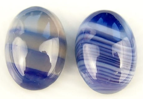 Afbeeldingen van 13x18 mm, ovaal, edelsteen cabochons, natuurlijke gestreepte agaat, blauw