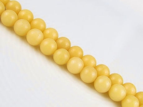 Picture of 6x6 mm, round, gemstone beads, jade, beeswax jade, yellow, natural