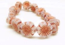 Afbeeldingen van 14x14 mm, Tsjechische geperste glaskralen, Hawaiiaanse bloem, zilvergrijs, mat, roségoud partina
