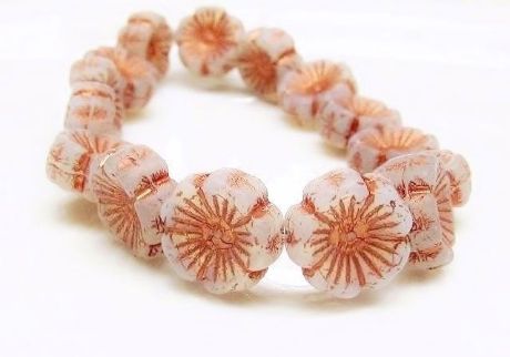 Afbeeldingen van 14x14 mm, Tsjechische geperste glaskralen, Hawaiiaanse bloem, zilvergrijs, mat, roségoud partina