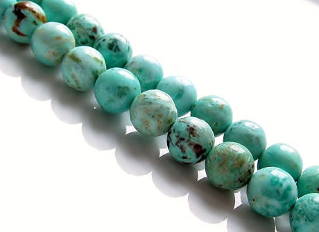 Picture of 8x8 mm, round, gemstone beads, Peruvian turquoise, natural