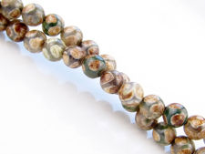 Picture of 6x6 mm, round, gemstone beads, agate, Tibetan style, green white with wheat and khaki brown