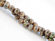 Picture of 6x6 mm, round, gemstone beads, agate, Tibetan style, greenish white stripe in opaque beige brown