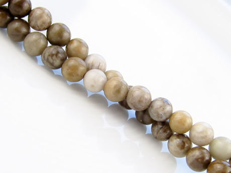 Image de 6x6 mm, perles rondes, pierres gemmes, jaspe nouveau arbre d'argent, beige, naturel