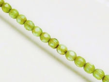 Picture of 6x6 mm, Czech multi-cut beads, light peridot green, transparent, picasso finishing