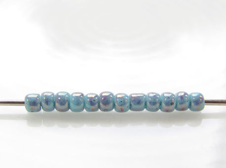 Picture of Japanese seed beads, round, size 11/0, Toho, opaque blue turquoise, amethyst marbled